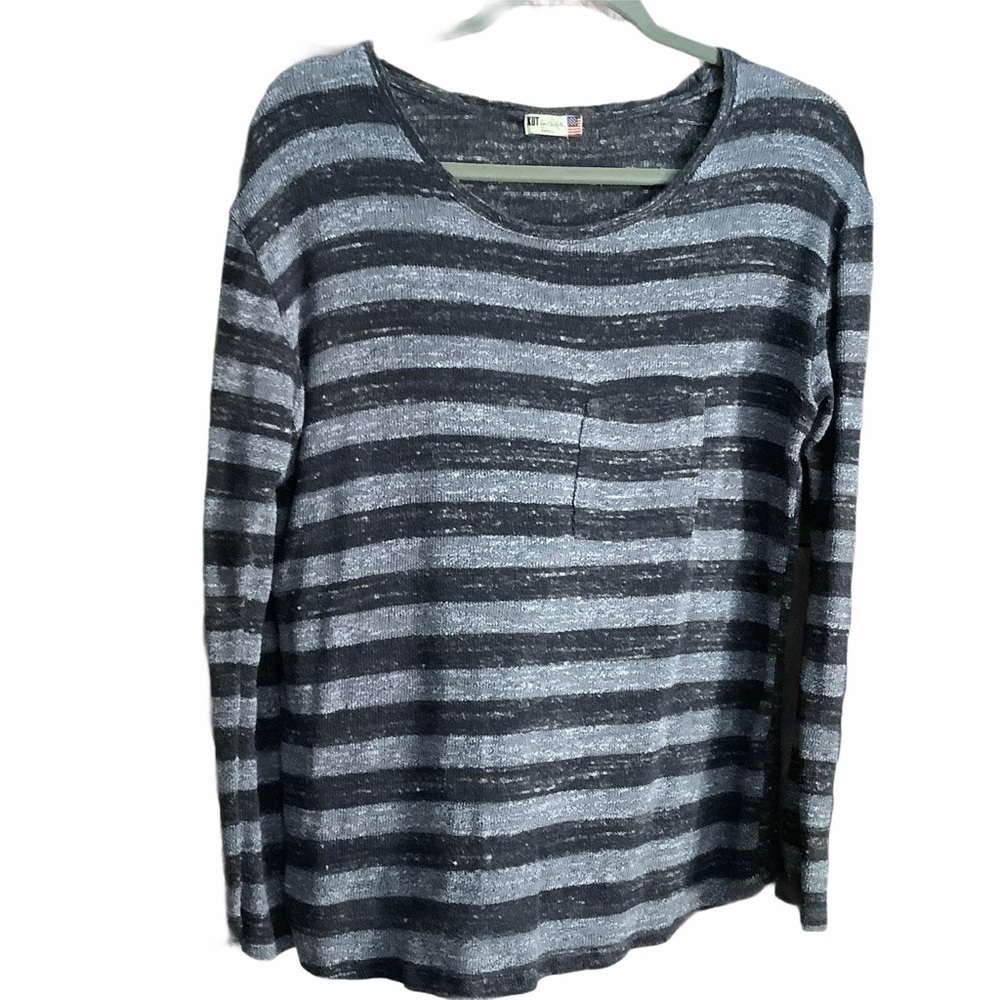 Kut from the Kloth shirt long sleeve striped Small blue‎ slouchy single pocket